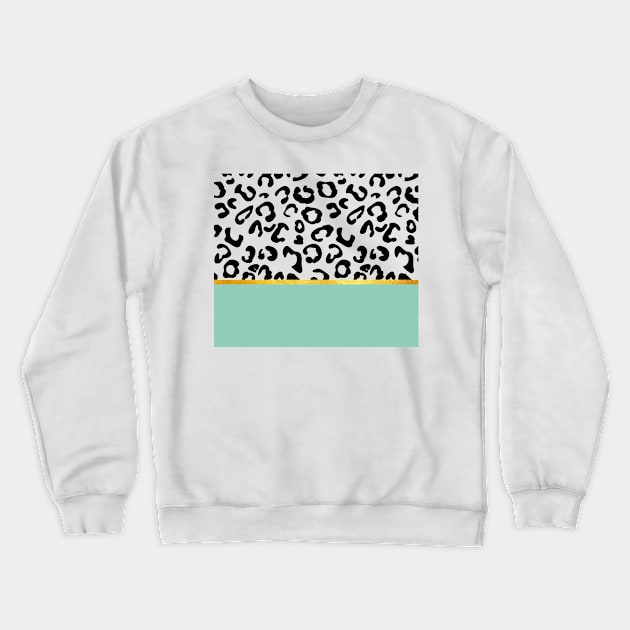 Black and white leopard print on mint, golden lining Crewneck Sweatshirt by ColorsHappiness